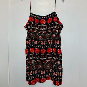 🌹 Motel Rocks Black Rose Butterfly Bee Gypsy print Slip Mini dress size L